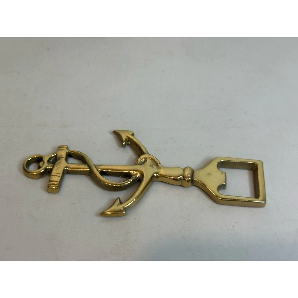 Vintage Brass Anchor Bottle Opener Nautical Marine Figural Rope Soda Cap Lifter